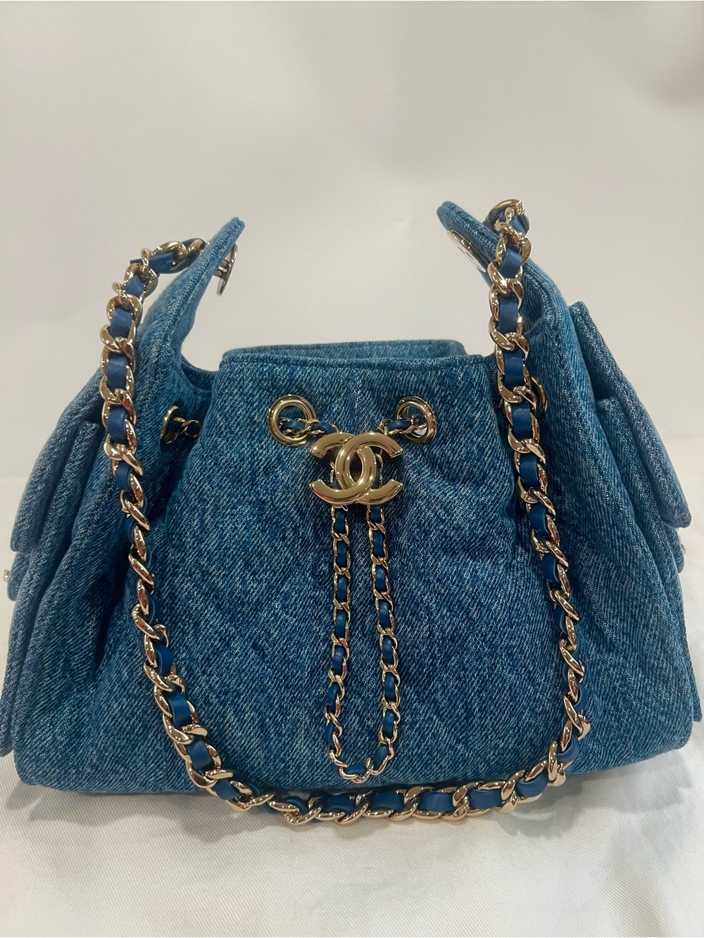Chanel 25 Blue Denim Mini Hobo Bag GHW